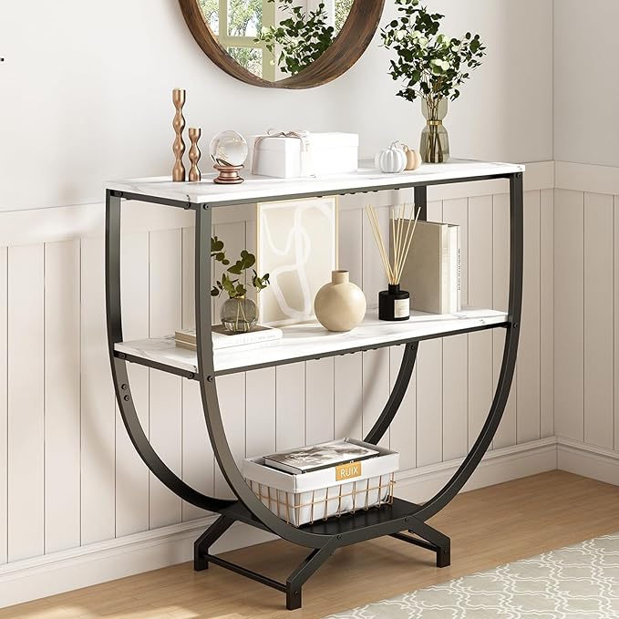 GILLAS 3 Tier Console Tables, 30" Height Entryway Table, Sofa Table Behind Couch Table, Industrial Entryway Furniture Entry Way Table with Storage for Living Room, Hallway, Entrance, White