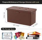DocSafe Storage Ottoman Bench with Lock,Fireproof 30 Inches Folding Bench Foot Rest Stool Storage Chest Safe for Living Room,Bedroom,Home Office,Waterproof Leather Ottoman with Handles,Brown
