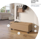 Storage Ottoman Bench with Bins, 43-in Storage Bench for Bedroom End of Bed, Folding Foot Rest Ottoman for Living Room Max 660lbs, Leather Ottomans, Taupe