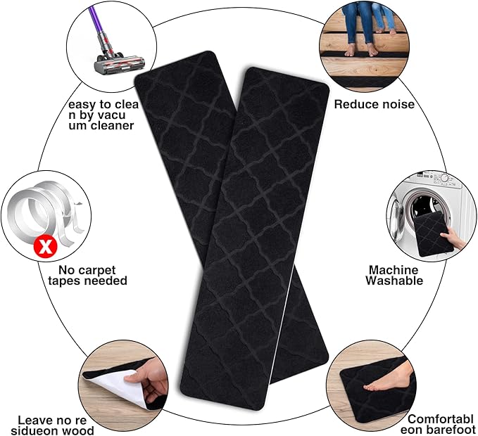 Stair Treads for Wooden Steps 15pcs - 8x30in Carpet Stairs Runner Indoor Non-Slip Stair Mats for Kids Elders and Pets