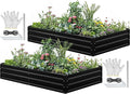 YITAHOME 96x48x12 in 2pcs Galvanized Raised Garden Bed Kit, Large Metal Planter Box with Gloves, Safety Rubber & Support Rod, Outdoor Flower Bed for Plants Vegetables, Black