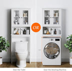 Meilocar Over The Toilet Storage Cabinet for Bathroom, Storage Organizer Over Toilet, Space Saver with Tempered Glass Doors, White