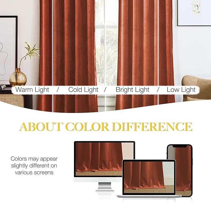 NICETOWN Burnt Orange Room Darkening Curtains for Sliding Patio Door 2 Panels, 52 inch Wide x 96 inch Long, Privacy and Warm Thermal Insulated Long Drapes for Large Door Windows