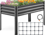 KING BIRD Raised Garden Bed with Irrigation System and Legs Galvanized Elevated Planter Box 48×24×30 in for Backyard, Patio, Balcony, 400lb Capacity, Dark Grey