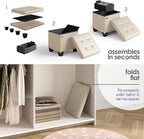Storage Ottoman Cube with Small Bin, 15-in Square Ottoman with Storage for Living Room and Bedroom, Small Ottomans Foot Rest, Leather Foot Stools Ottomans Max 330lbs, Beige