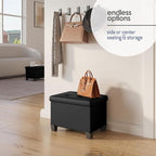 Storage Ottoman Cube with Small Bin, 16-in Square Ottoman with Storage for Living Room and Bedroom, Small Ottomans Foot Rest, Leather Foot Stools Ottomans Max 330lbs, Black