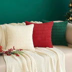 MIULEE Pack of 2 Red Corduroy Decorative Euro Sham Pillow Covers 24x24 Inch Soft Boho Striped Throw Pillow Covers Modern Farmhouse Home Decor for Sofa Living Room Couch Bed