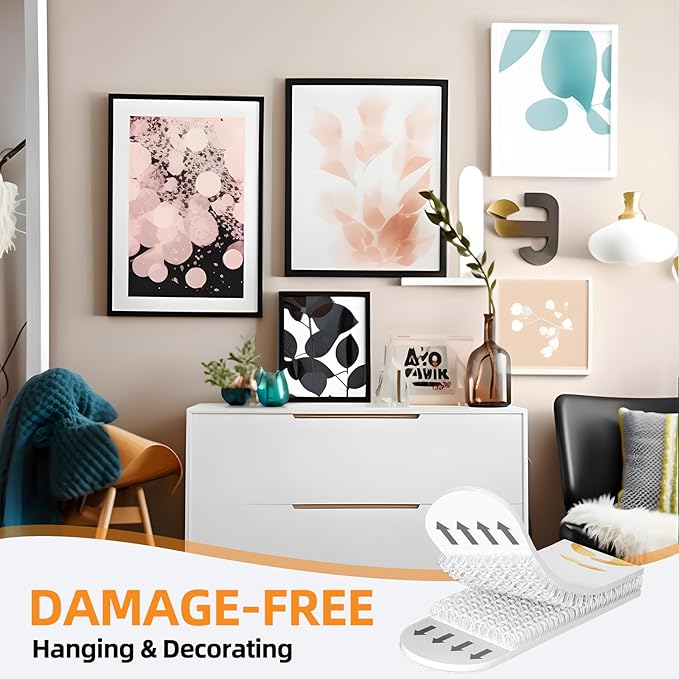 XL Picture Hanging Strips Heavy Duty, 80 Strips Damage Free Removal Picture Hangers for Wall, Sticky Hook & Loop Adhesive Strips for Poster/Picture/Home/Office, 40 Pairs/X-Large, White