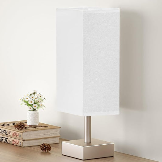 aooshine Antique Small Table Lamp - Bedside Lamp for Bedroom, Minimalist Nightstand Lamp with Square Fabric Shade, Desk Lamp for Kids Room Dorm