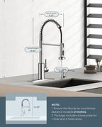FORIOUS LED Kitchen Faucet with Pull Down Sprayer, Brushed Nickel Modern Single Handle Stainless Steel Commercial Spring Sink Faucet with LED Light for Pot Filler, Farmhouse Camper Bar Laundry Room