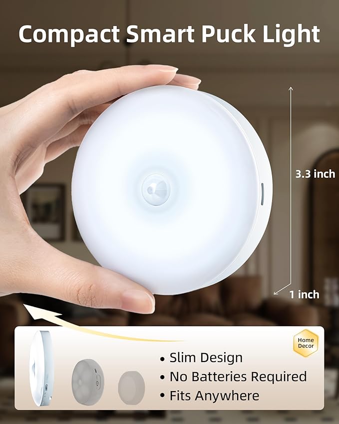 EZVALO Under Cabinet Lighting with Charging Station,1000mAh Rechargeable Puck Lights with Remote, 3 Color Temps & 12 RGB Closet Lights, Dimmable Motion Sensor Lights for Shelf, Kitchen (3 Packs)