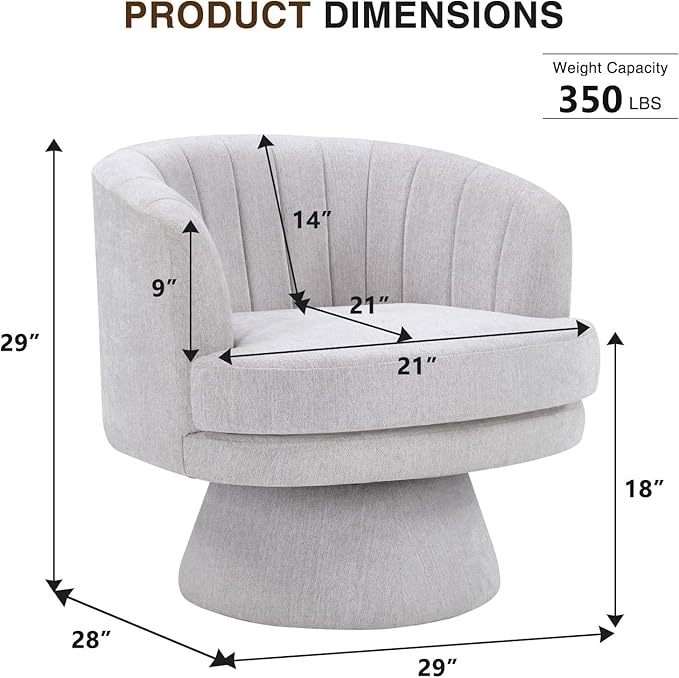 CANMOV Swivel Accent Chair with Armrest Set of 2, Modern 360 Degree Swivel Barrel Chair with Curve Back and Soft Cushion, Comfy Fabric Round Armchair Single Sofa for Living Room, Bedroom,Grey