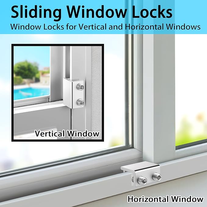ZRFCXE Window Locks,4 Pack Sliding Window Locks with Key for Vertical & Horizontal Sliding Windows Doors,Easv to Install,Adjustable Security Window Lock for Patio Bedroom Home and Office (Silver)
