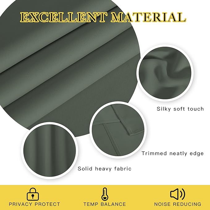 NICETOWN Blackout Curtain for Living Room 90 inch Long - Grommet Thermal Insulated Room Darkening Sound Proof Curtain for Bedroom, 1 Panel, Dark Mallard, W52 x L90