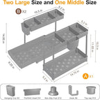 3 Pack Multi-Purpose Under Sink Organizers and Storage, 2026 L-Shaped Pull Out Cabinet Organizer for Bathroom & Kitchen, Under Cabinet Organizer with Hooks Hanging Cup, Grey, 14.85 inch