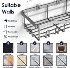 NESOMI Shower Caddy Adhesive Shower Organizer 7-Pack, Rustproof Stainless Steel Bathroom Shelves, Large Capacity No-Drill Rack Storage Accessories with Soap Dish Toothbrush Holder Hooks
