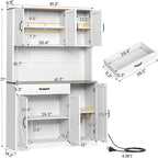 71" Pantry Cabinet with Charging Station, Large Capacity Kitchen Hutch Storage Cabinet, Kitchen Cabinet with Microwave Stand, Storage Drawers & Adjustable Shelves for Dining Room, White