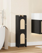 Bathroom Storage Cabinet, Small Corner Floor Cabinet with 2 Doors and Adjustable Shelf, Narrow Toilet Paper Cabinets, Bathroom Organizer for Small Spaces, 7.9"D x 7.9"W x 29.5"H Rattan Black