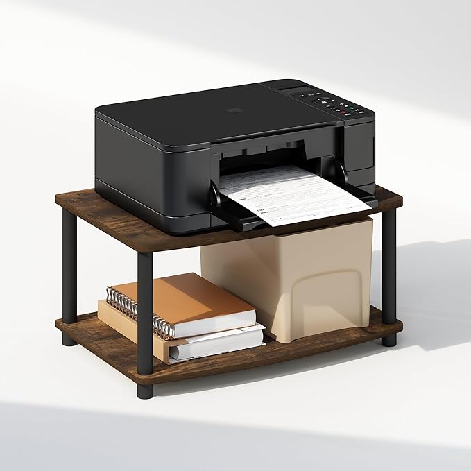 Furinno Turn-N-Tube Printer Stand with Storage, 2-Tier Printer Table, Under Desk Printer Stand, for CPU, Office Supplies, Home Office, Amber Pine