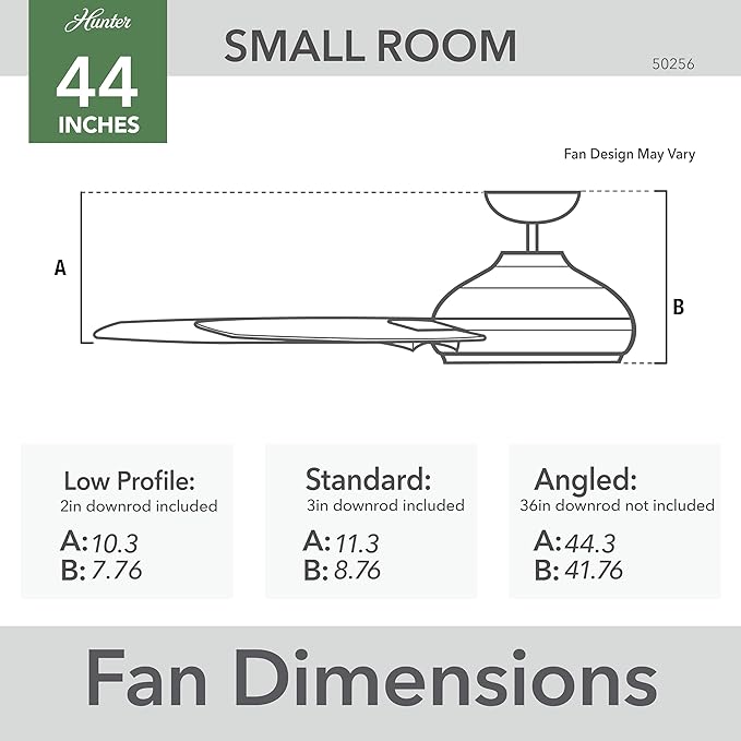 Hunter 44 inch Outdoor or Indoor Ceiling Fan No Light - Ceiling Fan without Light, For Patio, Porch, Garage, or Living Room, Standard Mount, 3 Blades, Pull Chain - Cassius 50256, Matte Silver