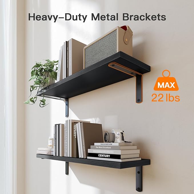 Amada Bathroom Shelves Over Toilet with Storage Basket, Floating Wall Shelf for Home Organization & Wall Decor, Bathroom/Kitchen/Living Room Shelves–Black