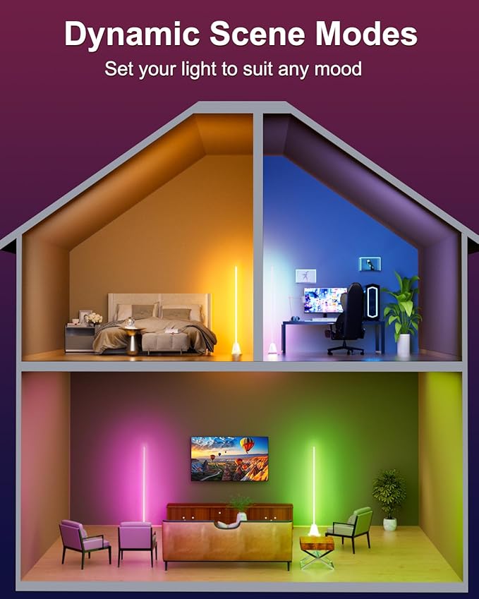 Keepsmile Smart RGB LED Corner Floor Lamp,172 LEDs Bright Standing Lamps for Living Room with APP and Remote,Modern Floor Lamp with Music Sync and 16 Million Colors, Ambient Lighting for Bedroom White