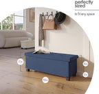 Storage Ottoman Bench with Bins, 43-in Storage Bench for Bedroom End of Bed, Folding Foot Rest Ottoman for Living Room Max 660lbs, Fabric Ottomans, Blue