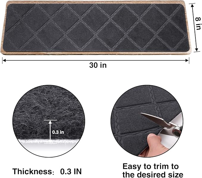 Stair Treads for Wooden Steps 15pcs - 8x30in Carpet Stairs Runner Indoor Non-Slip Stair Mats for Kids Elders and Pets