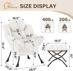 Welnow Lazy Chair with Ottoman, Modern Reading Accent Chair with Armrests and a Side Pocket, Leisure Upholstered Lazy Sofa Set with Footrest for Small Space, Beige