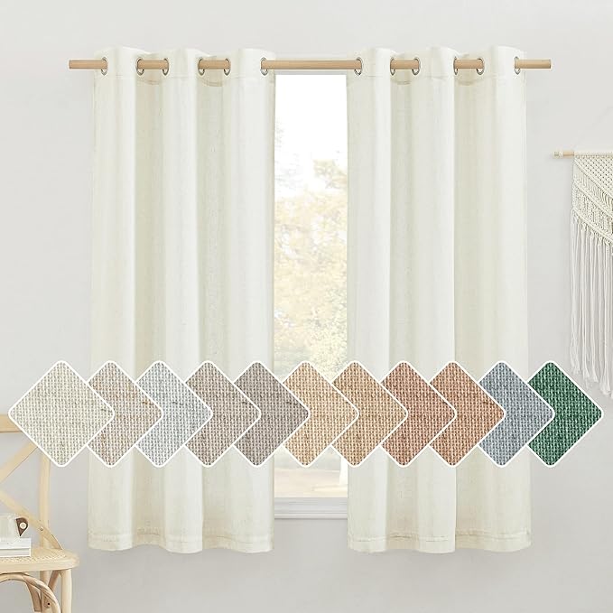 NICETOWN Thick Linen Bedroom Curtains 63 inch Length 2 Panels, Grommet Privacy Added Linen Weave Window Treatments with Light Filtering Drapes for Kids Room, Off White, W42 x L63
