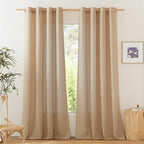 NICETOWN Living Room Curtains Camel Thick Linen Flax Texture, Grommet Semi Sheer Privacy Assured with Light Filtering Linen Weave Drapes for Bedroom/Farmhouse, W55 x L90, 2 Panels
