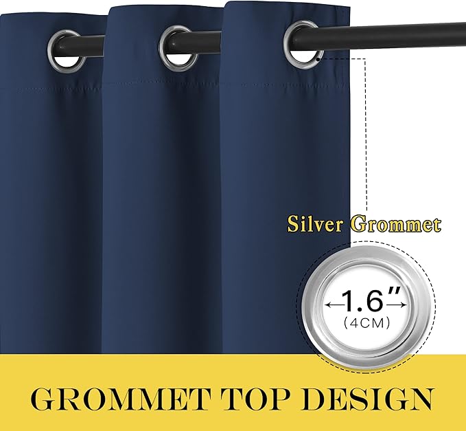 NICETOWN Blackout Curtain Panel - Home Decoration Light Blocking Room Darkening Drape/Drapery for Nursery Room, Ring Top, Navy, 52 inches Wide by 95 inches Long, 1 PC