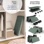 Storage Ottoman Bench with Bins, 30-in Storage Bench for Bedroom End of Bed, Folding Foot Rest Ottoman for Living Room Max 660lbs, Fabric Ottomans, Green
