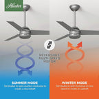 Hunter 44 inch Outdoor or Indoor Ceiling Fan No Light - Ceiling Fan without Light, For Patio, Porch, Garage, or Living Room, Standard Mount, 3 Blades, Pull Chain - Cassius 50256, Matte Silver