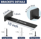 6 Pack Floating Shelf Brackets, 10 inch Heavy Duty Industrial Shelf Bracket, Black Metal L Brackets for Shelves Support DIY(1/5 Inch Thicked)