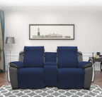 Easy-Going Loveseat Recliner Cover with Console, Reversible Couch Cover for Living Room, Split Sofa Cover for Each Seat with Elastic Straps for Kids, Dogs, Pets(2 Seater, Navy/Ivory)