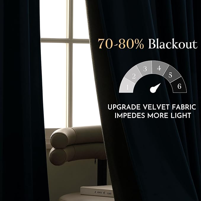 NICETOWN Slate Blue Blackout Velvet Curtains for Bedroom 2 Panels, 52 x 96 Soft Blue for Relax Thermal Insulated Drapes for Living Room, Extra Long Privacy Protection Window Treatment