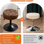 Furniliving Faux Leather Makeup Vanity Stool, Mid-Century Tufted Adjustable Swivel Ottoman Stool Modern Big Size Round Accent Chair for Living Room Bedroom Bathroom, YellowBrown
