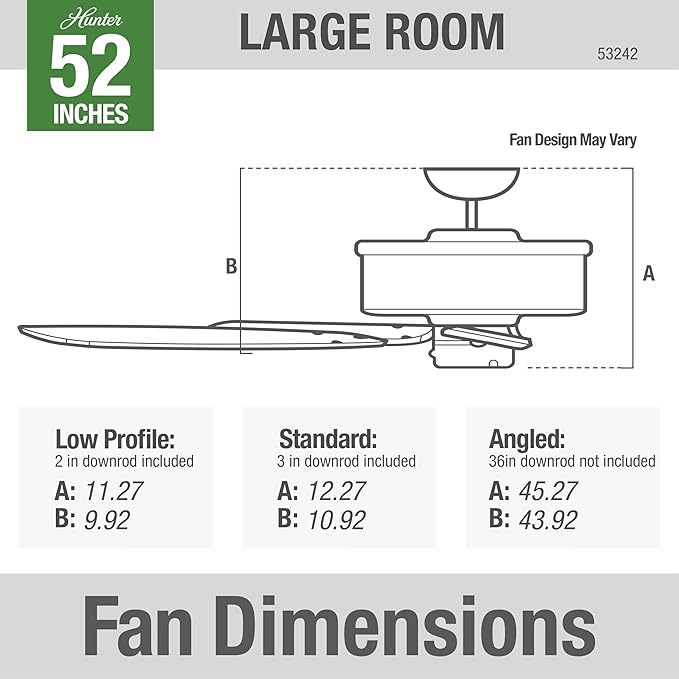Hunter 52 inch Indoor Ceiling Fan No Light with Pull Chain - Bronze Ceiling Fan without Light, Standard Mount, 5 Blades, For Bedroom, Living Room, or Kitchen - Builder Elite 53242, New Bronze