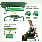 Suntee Garden Seat with Wheels, Rolling Gardening Stool with 360° Swivel Seat & Backrest,Tool Storage Basket & Back Tool Pouch, Adjustable Handle, Outdoor Gardening Scooter, Garden Cart for Seniors