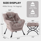 Tiita Lazy Chair with Ottoman, Khaki Modern Large Accent Chair, Comfy Leisure Sofa Armchair with Ottoman, Reading Chair with Footrest for Bedroom, Living Room, Dorm Rooms, Khaki