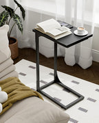 C-Shaped Side Table for Couch - Small Coffee Stand Sofa Tray Desk with Metal Frame and Waterproof Scratch Resistant, Modern End Accent for Living Room, Bedroom, Set of 2, Black