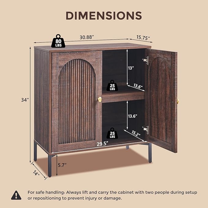 Modern Buffet Cabinet with Storage, 92.63" W Fluted Arched Sideboard Cabinet w/Adjustable Shelves, Wooden Modular Coffee Bar for Dining Room, Kitchen, Living Room, Entryway, Brown