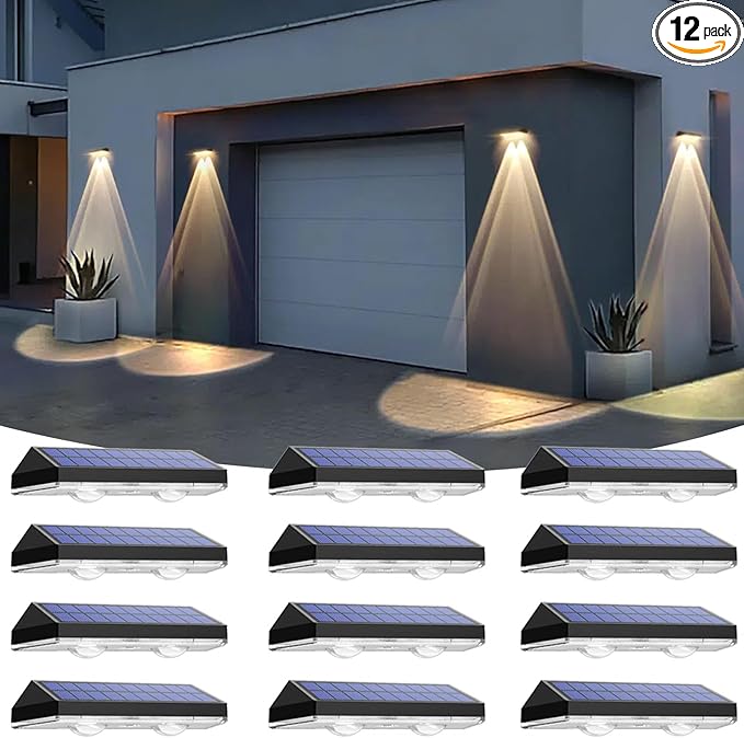 Solar Fence Lights Outdoor Waterproof LED - 3000/4000/6000K 3 Mode, IP65 Waterproof Fence Lights Solar Powered, Solar Wall Lights for Outside, Backyard/Step/Patio/Deck Fence/Stair Railings (12 Pack)