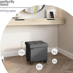 Storage Ottoman Cube with Small Bin, 15-in Square Ottoman with Storage for Living Room and Bedroom, Small Ottomans Foot Rest, Fabric Foot Stools Ottomans Max 330lbs, Grey