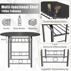 JUMMICO 3-Piece Wooden Round Table & Chair Set, Space Saving Kitchen Breakfast Nook Wood Grain Tabletop with Metal Frame and Built-in Wine Rack for Kitchen, Dining Room (Black)