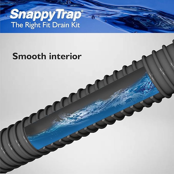Snappy Trap Universal Flexible P Trap Bathroom Sink Drain Pipe Plumbing Kit for Home Improvement, No Leaks, Easy No Tool Installation, 9-13 Inch Flex Hose & 16 Inch Product Length (DK-105 Silver)