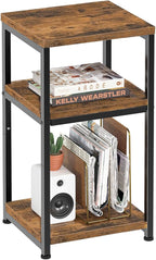 Simple Trending 3 Tier Side Table, End Table Night Stand Sofa Table Shelf for Living Room, Rustic Brown