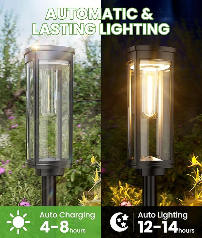 BITPOTT Bright Solar Lights Outdoor 6 Pack, Solar Pathway Lights Waterproof IP65, Auto On/Off Walkway Landscape Lighting, Long Lasting Outdoor Light for Walkway Landscape Path Yard Lawn Patio Decor