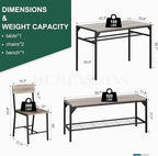 Shintenchi Kitchen Table Chairs Set of 4, Dining Table Set for 4 with Bench and Chairs, 4 Pieces Kitchen Table Set with Storage Rack & Metal Frame for Small Space, Gray